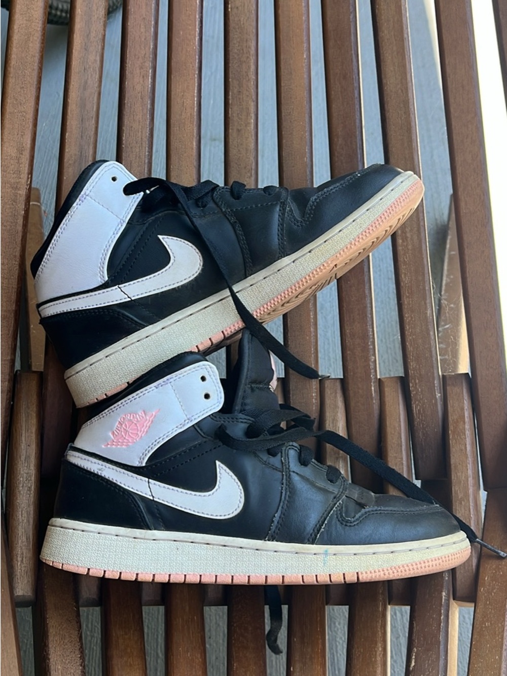 Nike 4.5Y Air Jordan 1 Mid Sneakers - Black White Pink